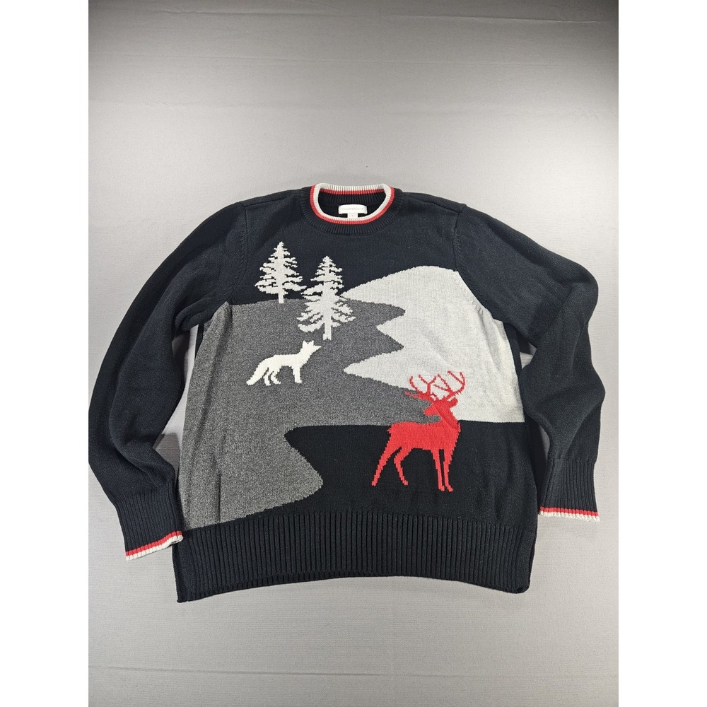 Charter Club Christmas Sweater Womens Large Wildlife Deer Fox Holiday Knit J056
